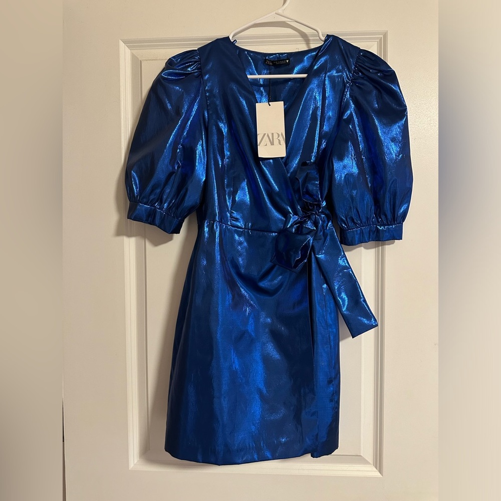 Zara Shiny Blue Mini Dress